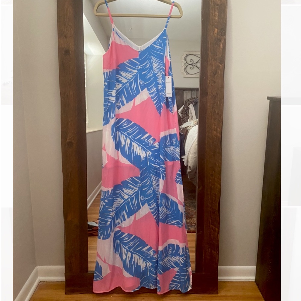 Blue/pink plam maxi dress.